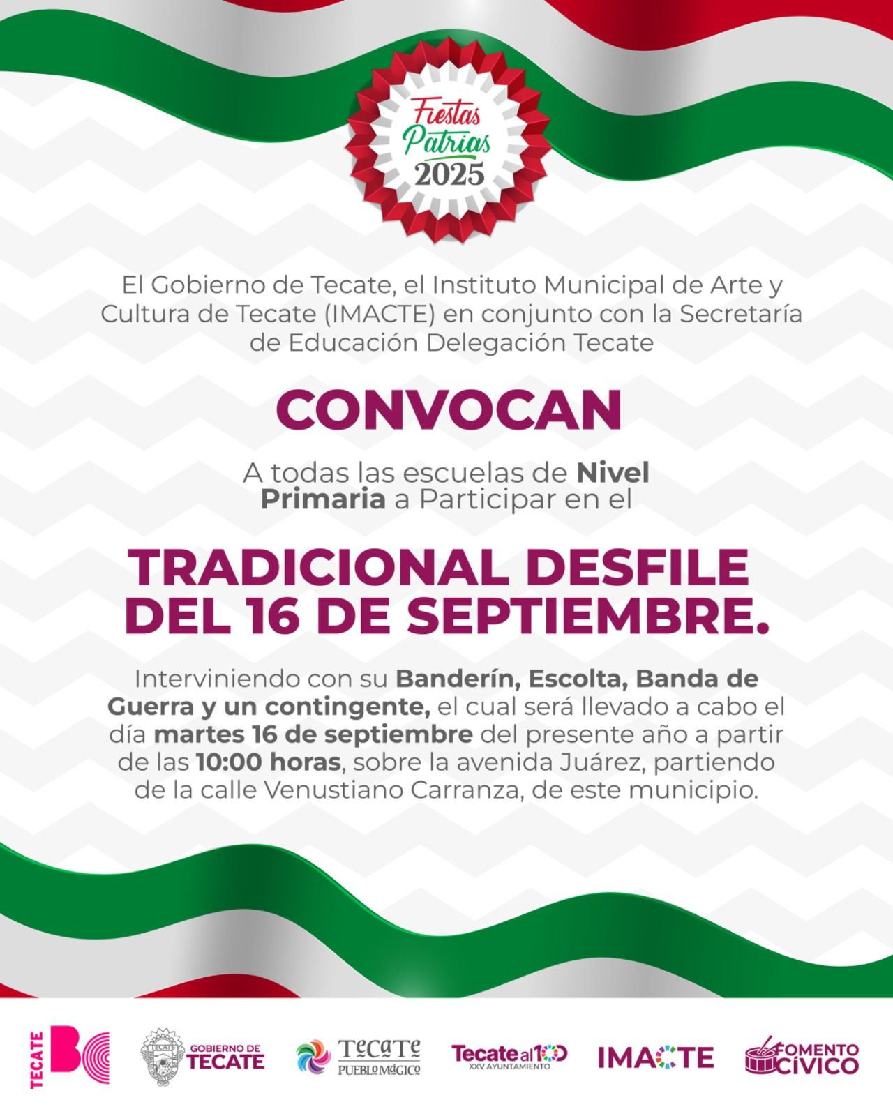 Convocan al Tradicional Desfile del 16 de Septiembre en Tecate