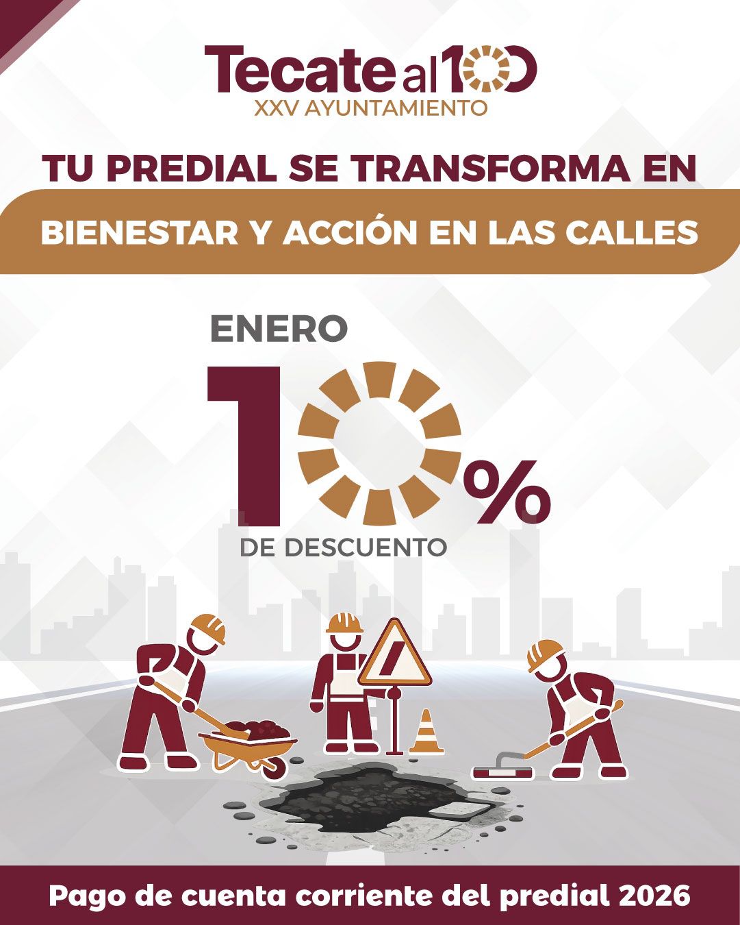 Invita Gobierno de Tecate a aprovechar el 10 % de descuento en el pago del predial durante enero